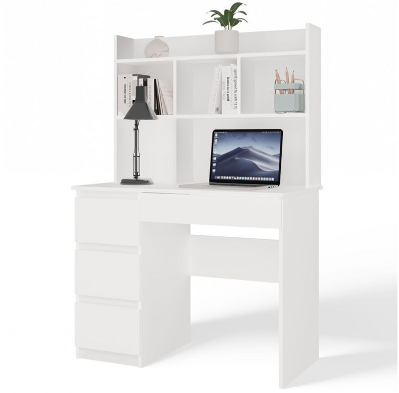 Biurko Topeshop Mijas Lewe Z Nadstawką Biel Mat 4 Szuflady 4 Półki 98x146x51 cm 1 szt.