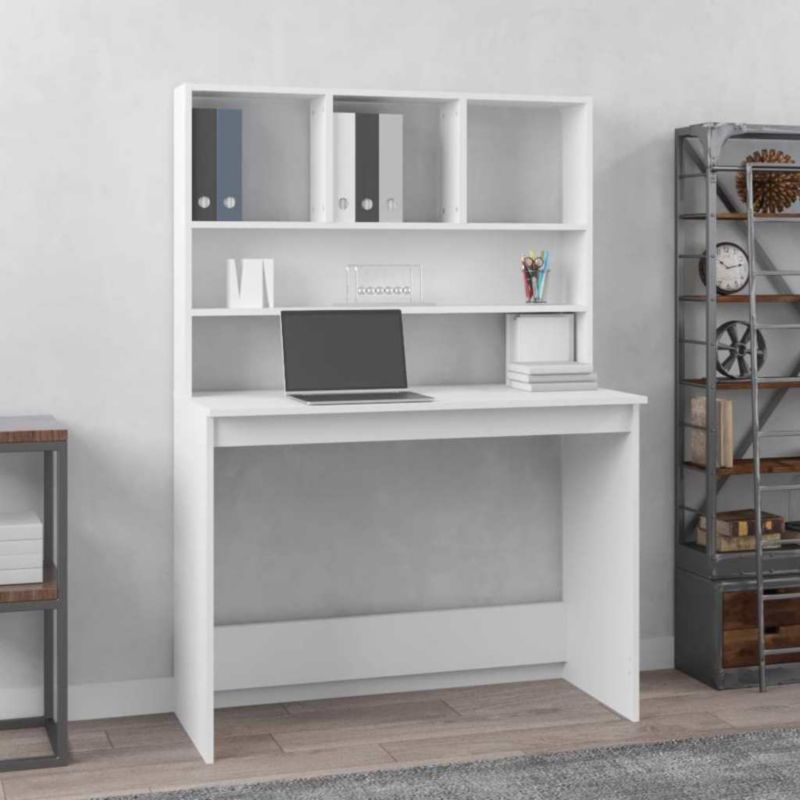 Biurko vidaXL z półkami białe z materiału drewnopochodnego 1 szt.