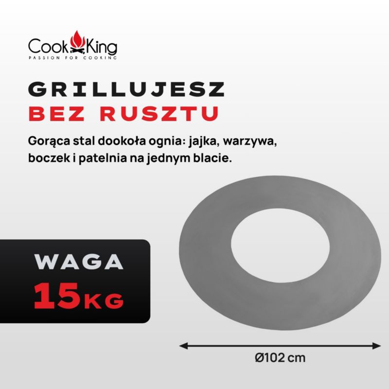 Blat nierdzewny do paleniska COOK KING 102 cm płyta do grilla na ognisko plancha do smażenia i pieczenia wytrzymały 1 szt.