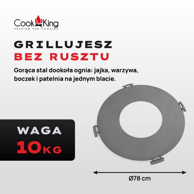 Blat nierdzewny do paleniska COOK KING 78 cm z uchwytami płyta do grilla plancha do smażenia i pieczenia producent 1 szt.