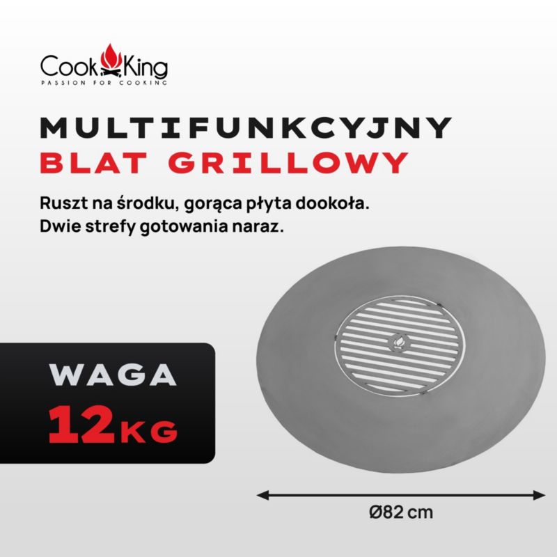 Blat nierdzewny do paleniska COOK KING 82 cm z rusztem 37 cm płyta do grilla plancha do smażenia i pieczenia producent 1 szt.