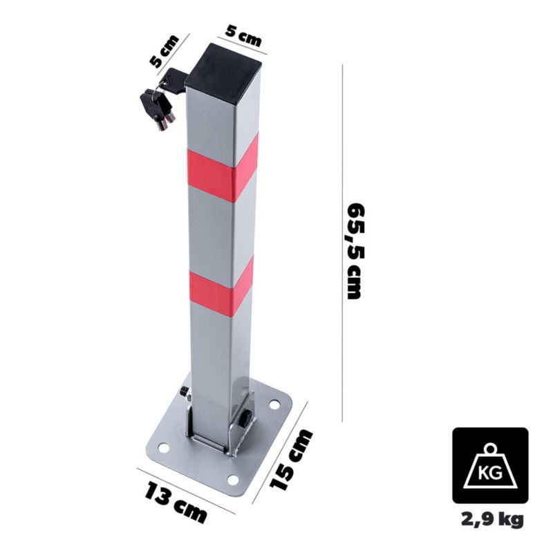 Blokada parkingowa KADAX słupkowa składana na kluczyk metalowa czerwono-biała 65cm 1 szt.