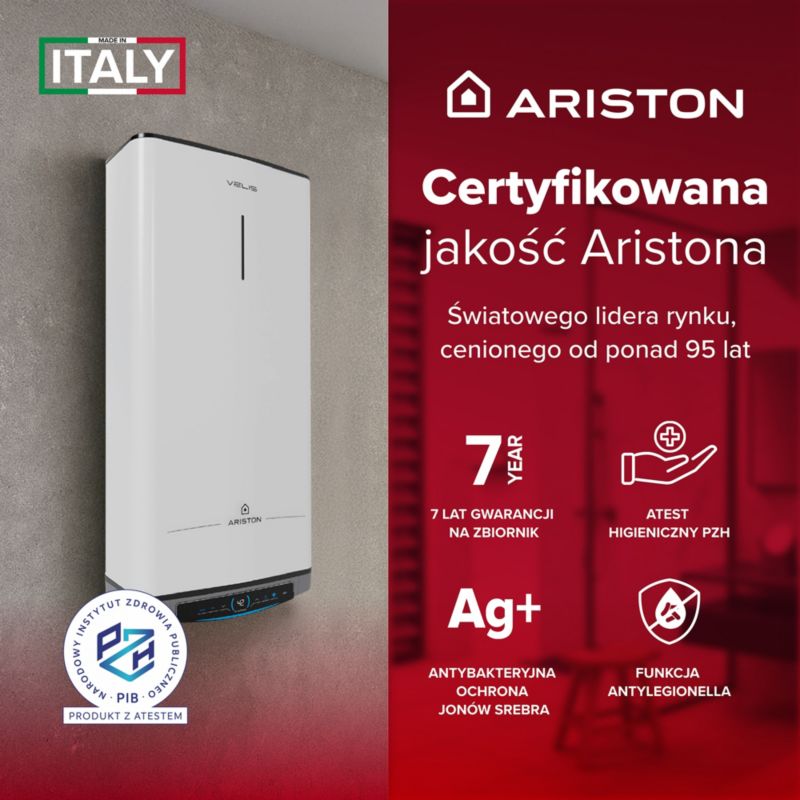 Bojler Elektryczny Płaski Ariston Velis Dune Wifi 100 EU Podgrzewacz Wody 80L 1.5 kW 1 szt.