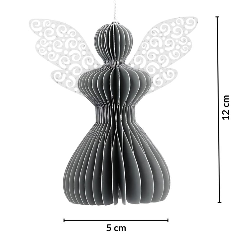 Bombka Aniołek z Papieru Kamai Ozdoba Choinkowa Składany Szary 12 cm - 1szt.