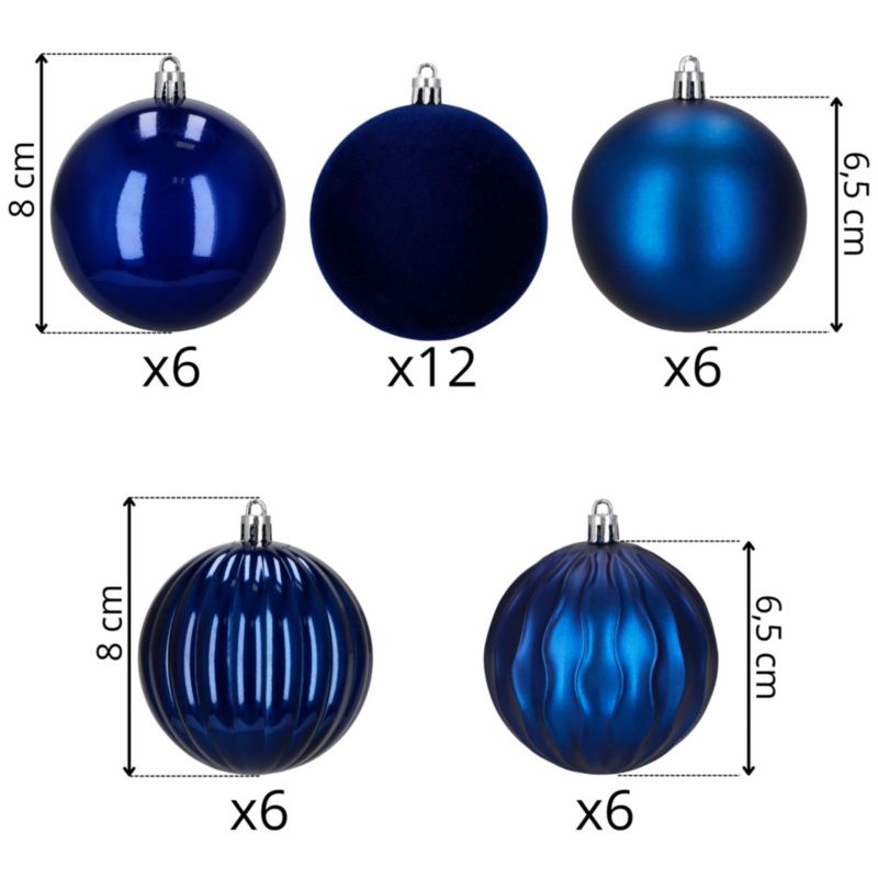 Bombki choinkowe 36 szt. Springos komplet ozdób świątecznych zawieszki nietłukące, granatowe 1 kpl.
