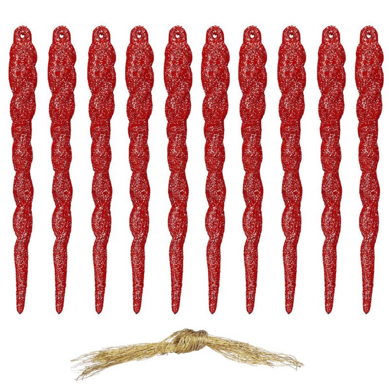 Bombki choinkowe sople Springos 10 szt. nietłukące dekoracje 12 cm brokatowe czerwone 1 kpl.