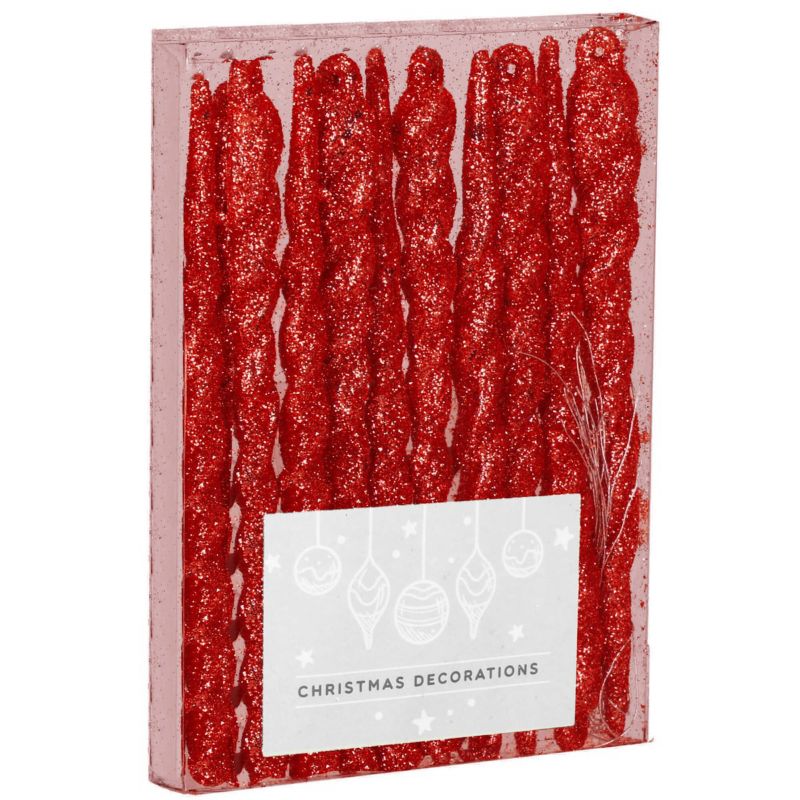 Bombki choinkowe sople Springos 10 szt. nietłukące dekoracje 12 cm brokatowe czerwone 1 kpl.