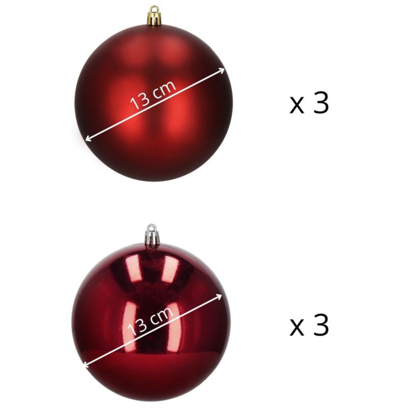Bombki choinkowe Springos 13 cm półmatowe, połyskujące czerwone 6 szt.