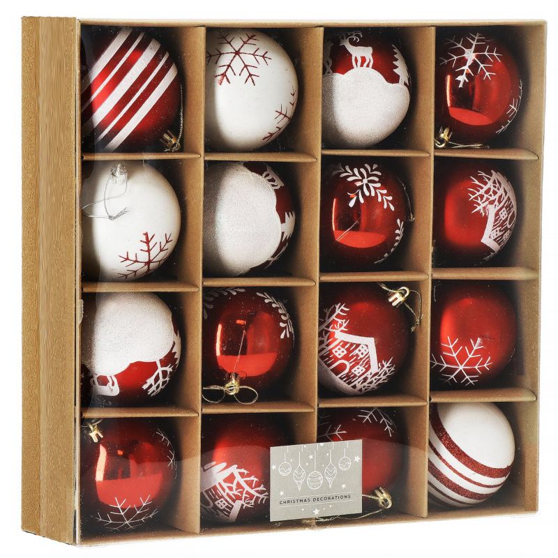 Bombki choinkowe Springos 16 szt. czerwony 8 cm zestaw choinkowy 1 kpl.
