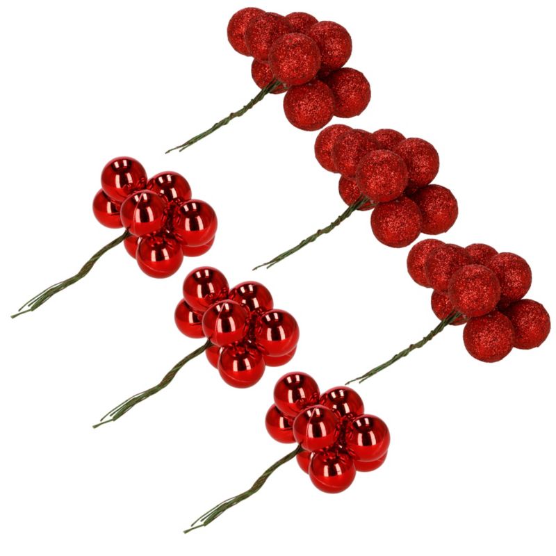Bombki choinkowe Springos na drucikach brokatowe matowe czerwone 54 szt.