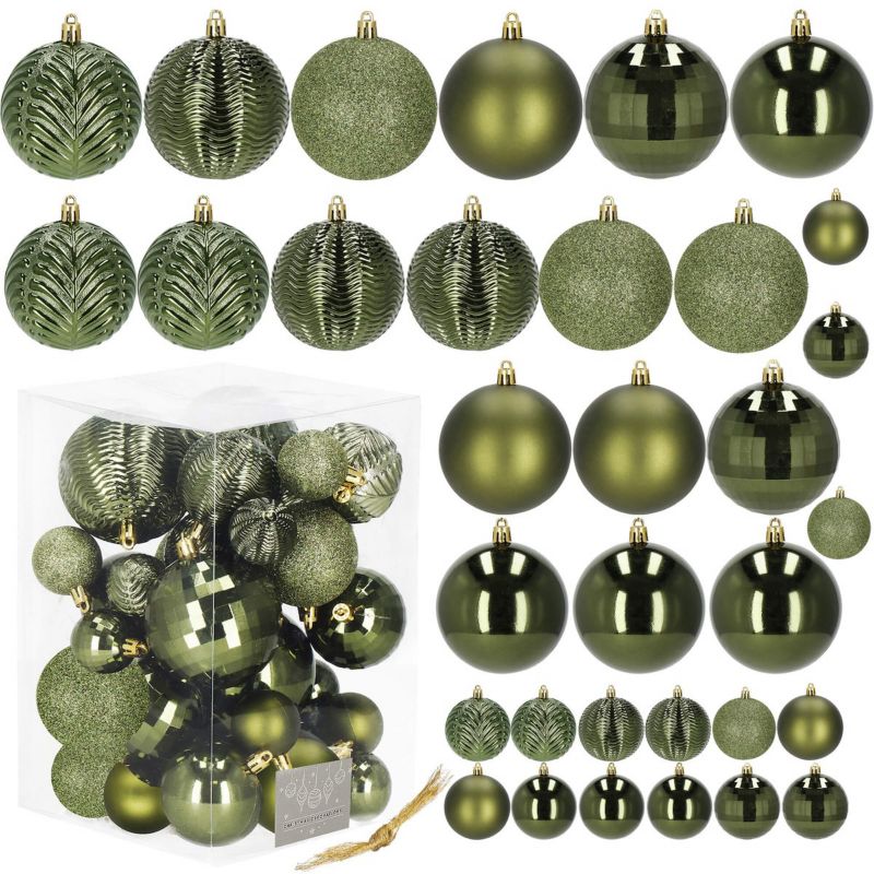 Bombki choinkowe Springos, zawieszki na choinkę 8/6/4cm, ozdoby świąteczne zielone 33 szt.