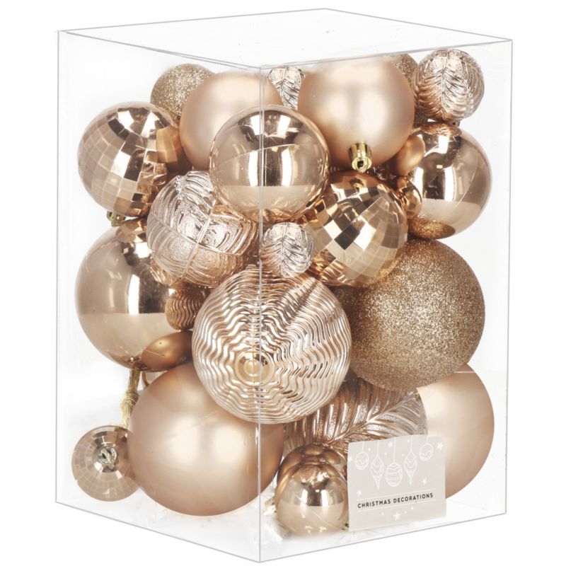 Bombki choinkowe Springos, zawieszki na choinkę ozdoby świąteczne rose gold 33 szt.