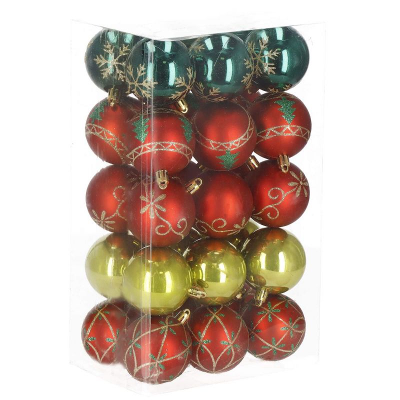 Bombki choinkowe Springos, zestaw 6 cm czerwony, zielony, ozdoby świąteczne 30 szt.