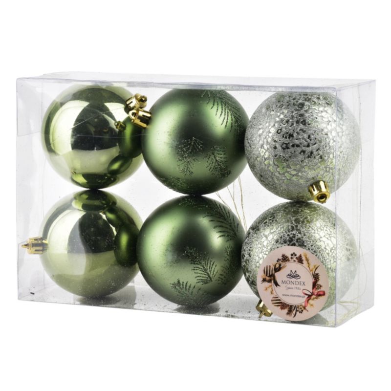 Bombki plastikowe Mondex Santa Lila 8cm zielone 6szt