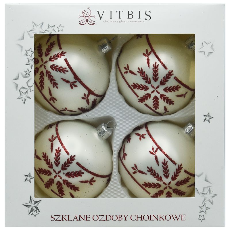 Bombki szklane Vitbis dekorowane 80 mm białe 4 szt.