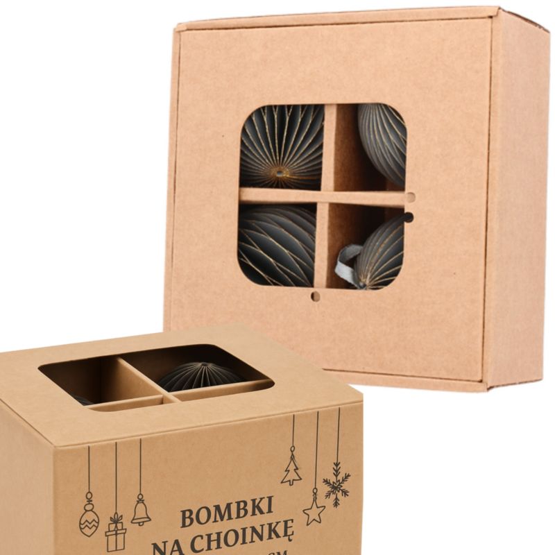 Bombki Z Papieru Szare Kamai Ozdoby Choinkowe Zawieszki Świąteczne 8 cm - 4 szt.