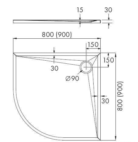 Brodzik akrylowy Schedpol Etrusco półokrągły 90 cm 3.464  1 szt.