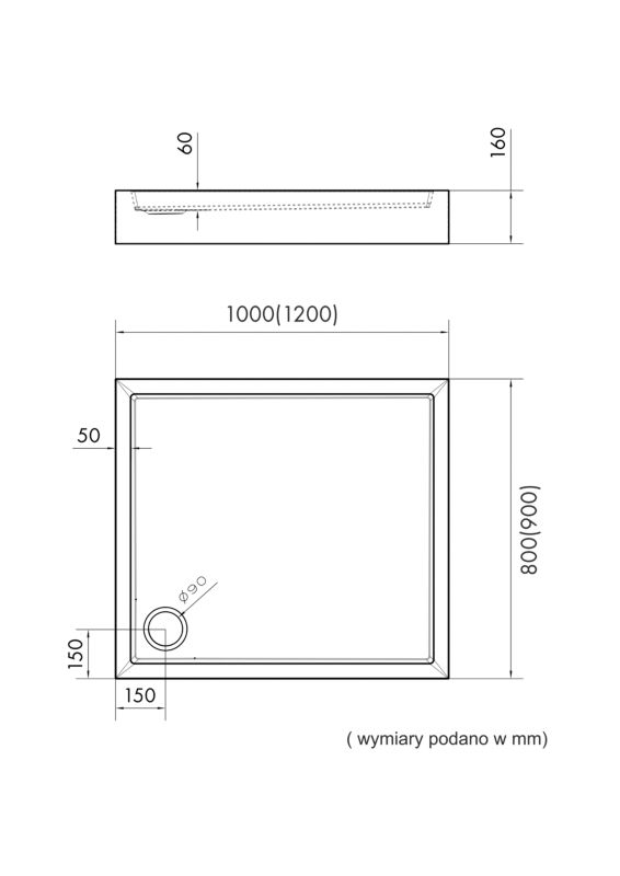 Brodzik akrylowy Schedpol Medium prostokątny 90x120 cm 3.4747 1 szt.