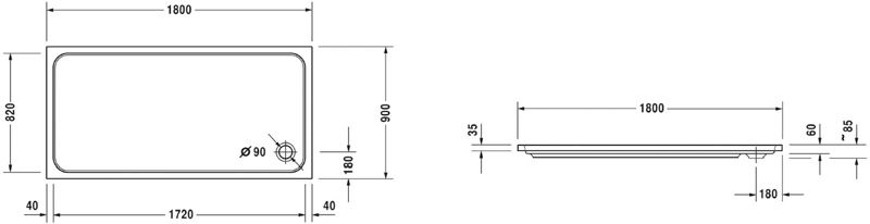 Duravit sprchová vanička 180 x 90 cm obdélníková bílá akrylová 1 ks.