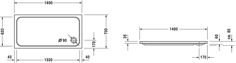 Duravit D-Code sprchová vanička 140x70 cm, obdélníková, bílá, akrylová 1 ks.