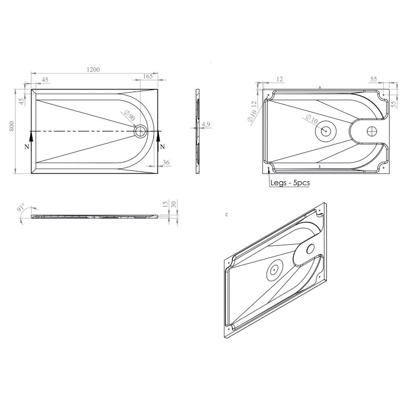 Brodzik konglomeratowy GoodHome Cavally prostokątny 80 x 120 x 3 cm biały