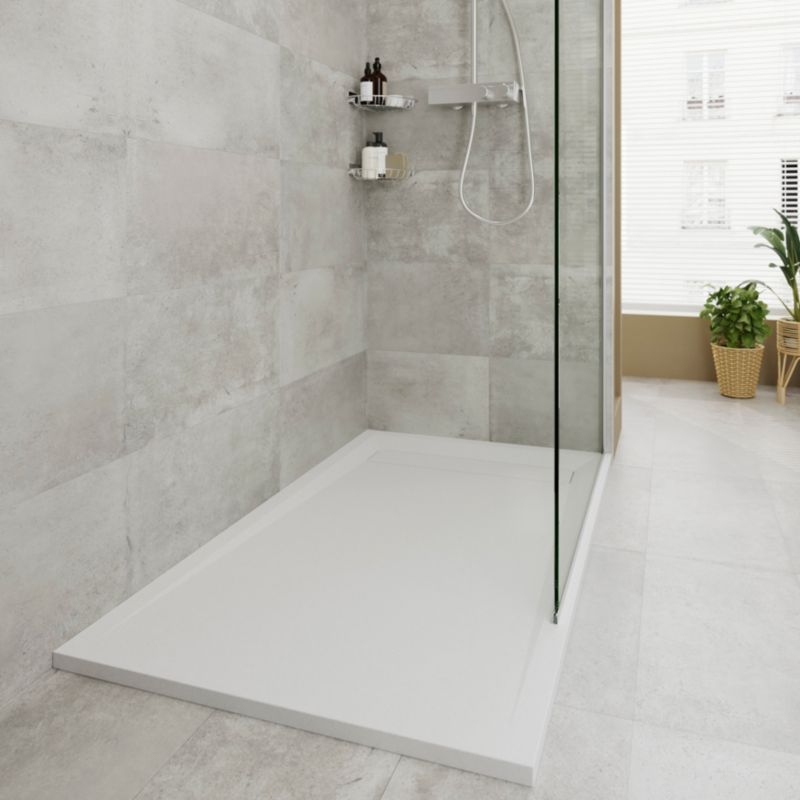 Brodzik konglomeratowy GoodHome Luiro prostokątny z odpływem 80 x 120 x 3,2 cm biały