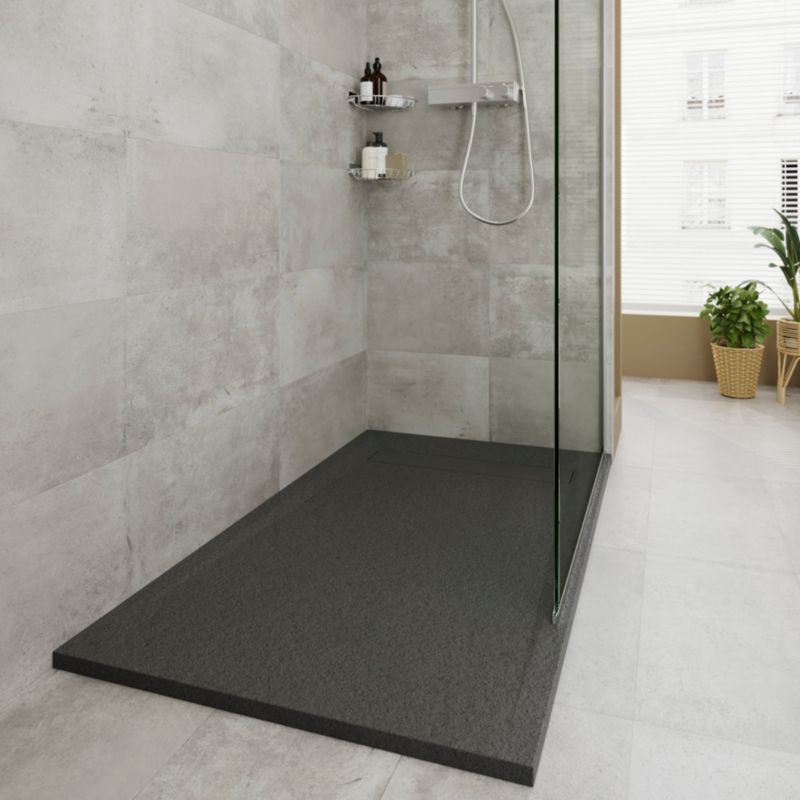Brodzik konglomeratowy GoodHome Luiro prostokątny z odpływem 80 x 120 x 3,2 cm czarny