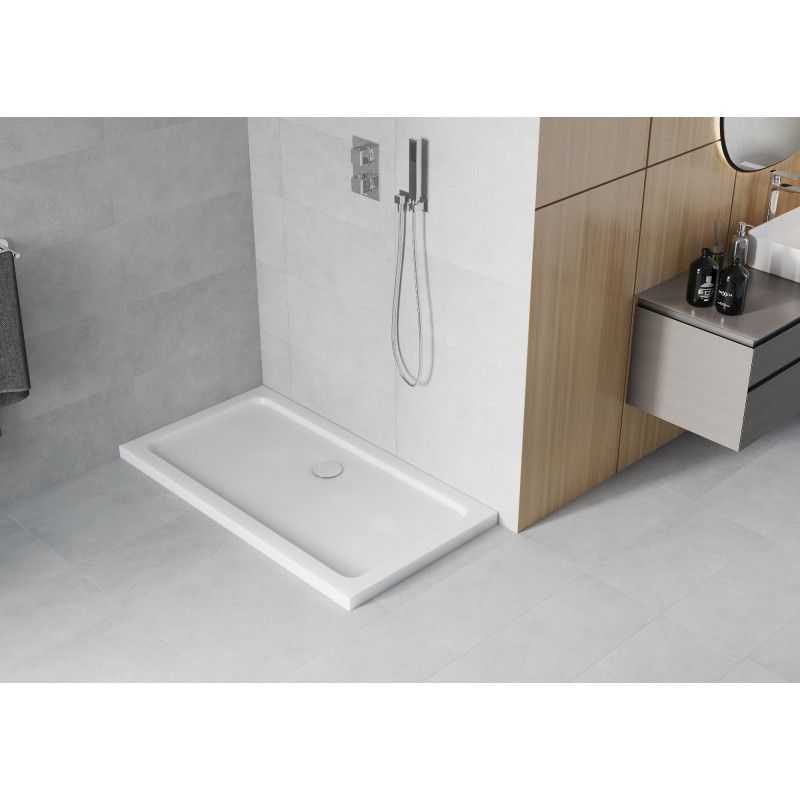 Brodzik prostokątny slim Mexen Flat 130 x 70 cm biały syfon chrom 1 szt.