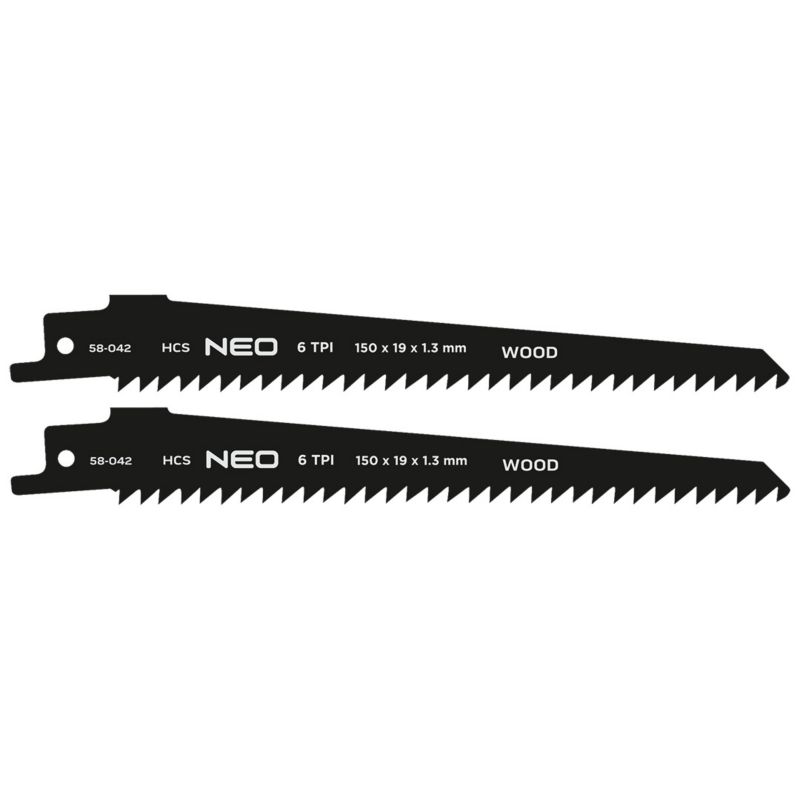 Brzeszczot do piły szablastej NEO TOOLS, HCS, 152 x 19 x 1.3 mm, 6TPI, 2 szt. 1 kpl