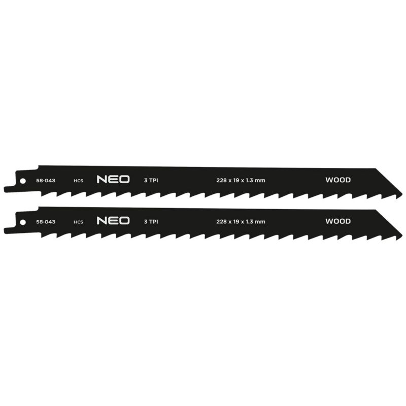 Brzeszczot do piły szablastej NEO TOOLS, HCS, 228 x 19 x 1.3 mm, 3TPI, 2 szt. 1 kpl