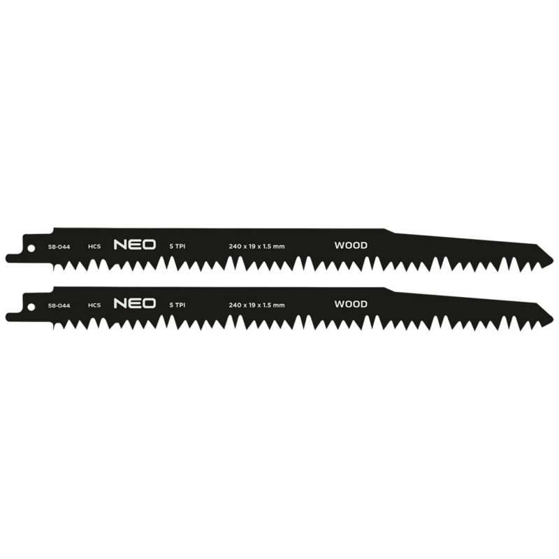 Brzeszczot do piły szablastej NEO TOOLS, HCS, 240 x 19 x 1.5 mm, 5TPI, 2 szt. 1 kpl