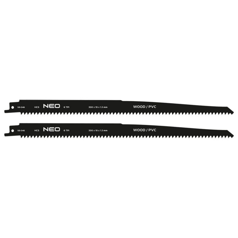 Brzeszczot do piły szablastej NEO TOOLS, HCS, 300 x 19 x 1.3mm, 6TPI 2 szt. 1 kpl