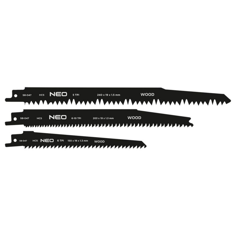 Brzeszczoty  NEO TOOLS do piły szablastej, HCS, zestaw 3 szt.