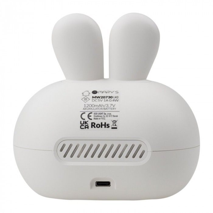Budzik dla dziecka Eco Light z funkcją lampki nocnej KRÓLIK 0,4W biały MARY'S 1szt.