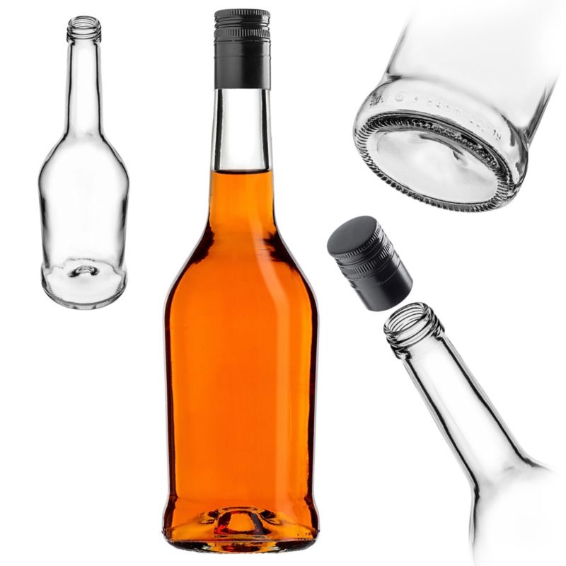 Butelka KADAX szklana 500 ml z  długą czarną zakrętką 1 szt.