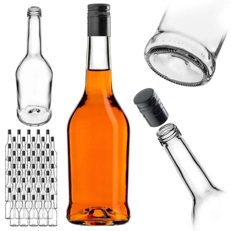 Butelka KADAX szklana 500 ml z  długą czarną zakrętką 50 szt.