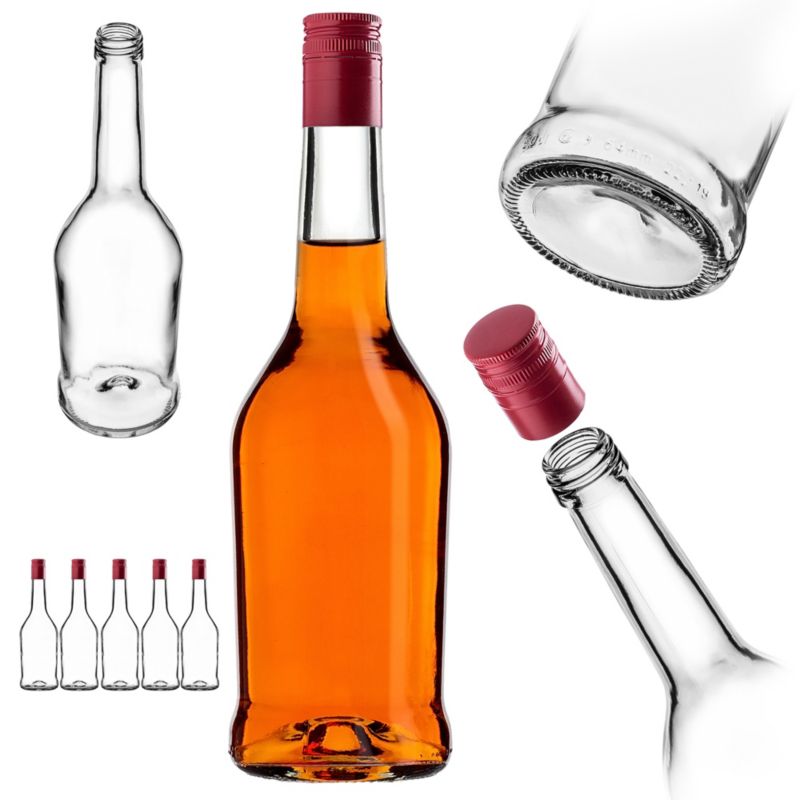 Butelka KADAX szklana 500 ml z  długą czerwoną zakrętką 5 szt.