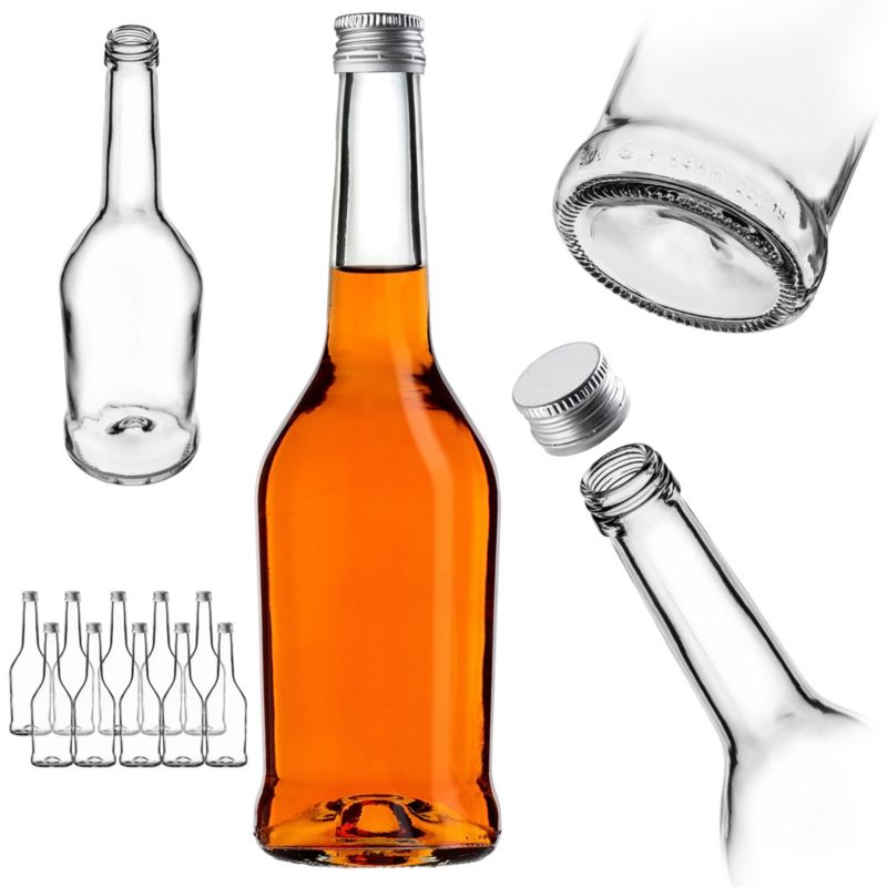Butelka KADAX szklana 500 ml z srebrną zakrętką 10 szt.