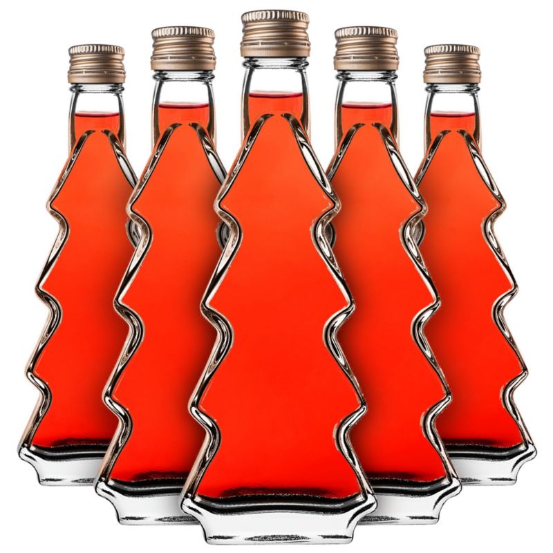 Butelka KADAX szklana choinka 200ml z złotą zakrętką 5 szt.