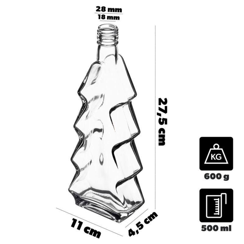 Butelka KADAX szklana choinka  500ml z zieloną zakrętką 10 szt.