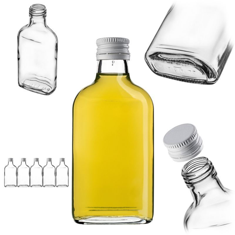 Butelka KADAX Szklana Piersiówka 200 ml Z Biała Zakrętką 5 szt.