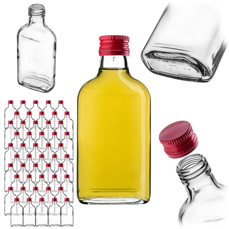 Butelka KADAX Szklana Piersiówka 200 ml Z Czerwoną Zakrętką 50 szt.