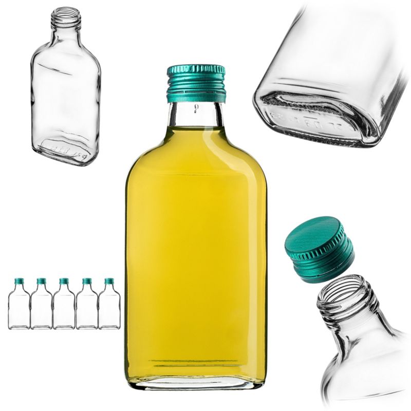 Butelka KADAX Szklana Piersiówka 200 ml Z Zieloną Zakrętką 5 szt.