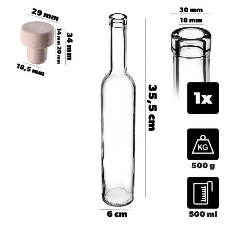Butelka KADAX Szklana z korkiem 500 ml, 1 szt.