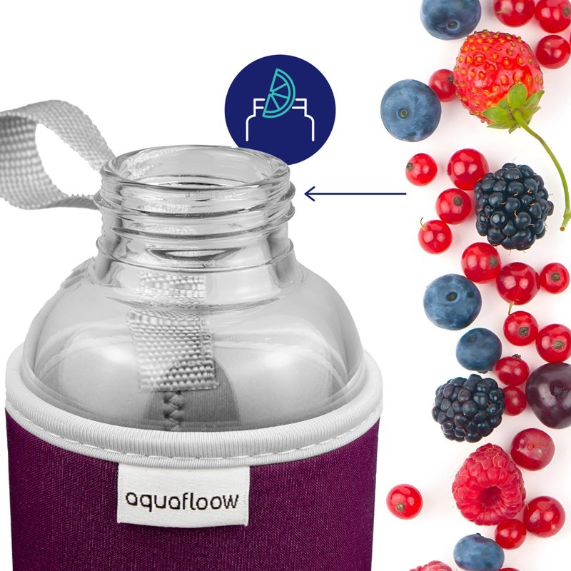 Butelka na wodę, AquaFloow, szklana, z neoprenowym etui, 700ml, szkło borokrzemowe, szczelna, burgundowy, 1szt