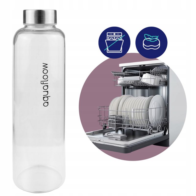 Butelka na wodę, AquaFloow, szklana, z neoprenowym etui, 700ml, szkło borokrzemowe, szczelna, burgundowy, 1szt