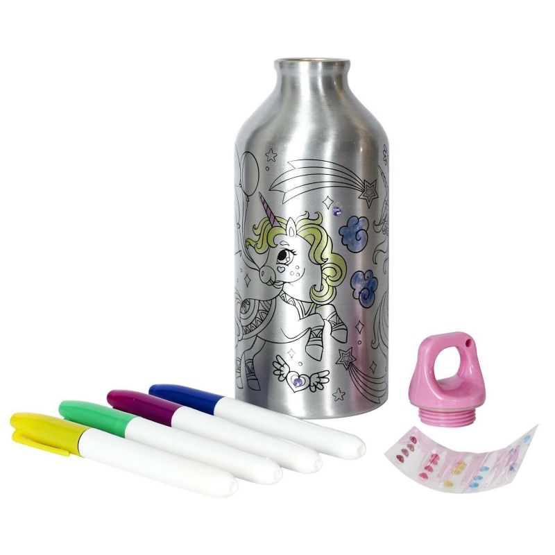 Butelka na wodę dla dzieci do kolorowania INTESI metalowa 550 ml z markerami i cyrkoniami 1 szt.
