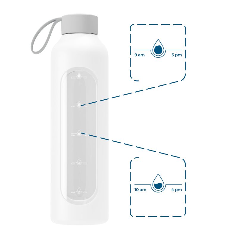 Butelka na wodę, Wessper B1, motywacyjna, z miarką, z etui silikonowym, szkło borokrzemowe, bidon, 1000ml, biały, 1szt