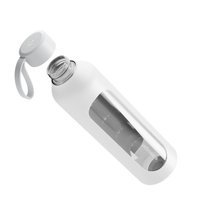 Butelka na wodę, Wessper B1, motywacyjna, z miarką, z etui silikonowym, szkło borokrzemowe, bidon, 1000ml, biały, 1szt