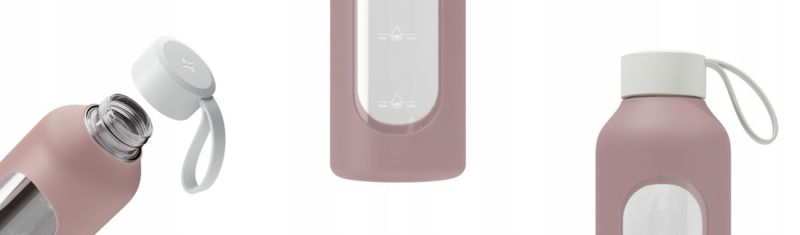 Butelka na wodę, Wessper B1, motywacyjna, z miarką, z etui silikonowym, szkło borokrzemowe, bidon, 1000ml, pudrowy róż, 1szt